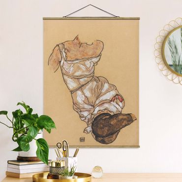 Stoffen schilderij met posterlijst Egon Schiele - Female torso in underwear and black stockings