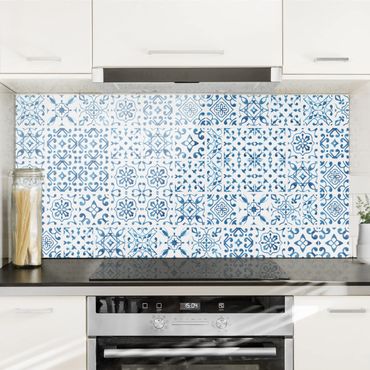Spatscherm keuken Tile pattern Blue White