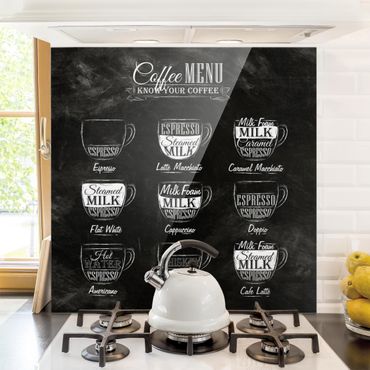 Spatscherm keuken Coffees chalkboard