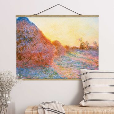 Stoffen schilderij met posterlijst Claude Monet - Haystack In Sunlight