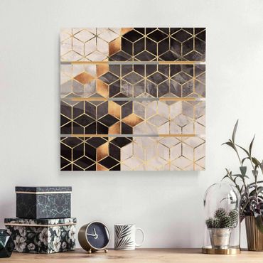 Houten schilderijen op plank Black And White Golden Geometry