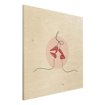 Houten schilderijen Lips Kiss Line Art
