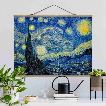 Stoffen schilderij met posterlijst Vincent Van Gogh - The Starry Night