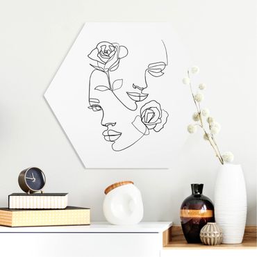 Hexagons Forex schilderijen Line Art Faces Women Roses Black And White