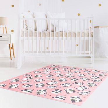 Vinyl tapijt Cute Panda With Paw Prints And Hearts Pastel Pink