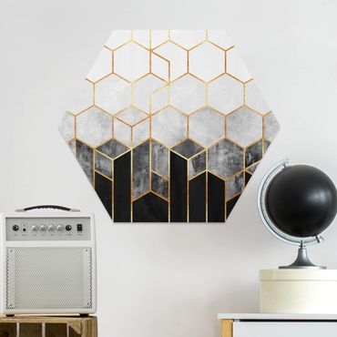 Hexagons Forex schilderijen Golden Hexagons Black And White
