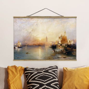 Stoffen schilderij met posterlijst Thomas Moran - Sunset Venice