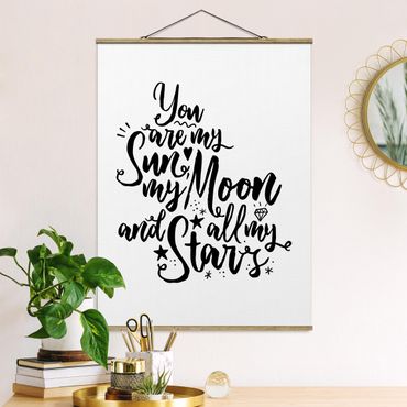 Stoffen schilderij met posterlijst You Are My Sun, My Moon And All My Stars