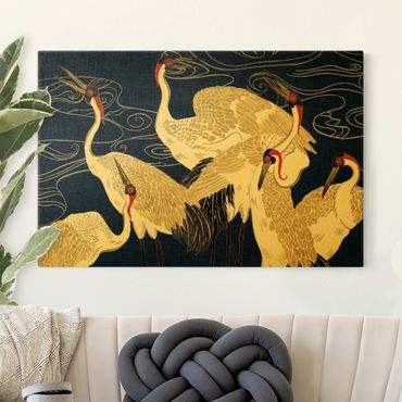 Canvas schilderijen - Goud Crane With Golden Feathers II