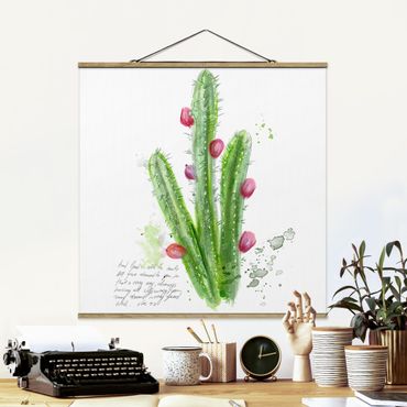 Stoffen schilderij met posterlijst Cactus With Bibel Verse II