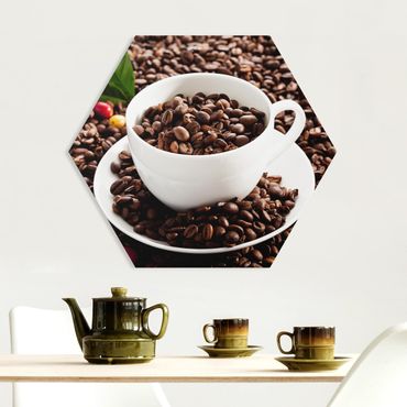 Hexagons Forex schilderijen Coffee Cup With Roasted Coffee Beans