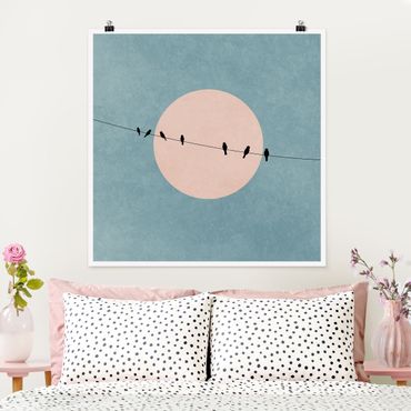 Posters Birds In Front Of Pink Sun I