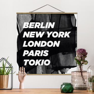 Stoffen schilderij met posterlijst Berlin New York London