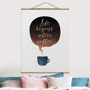 Stoffen schilderij met posterlijst Life Begins After Coffee Dots