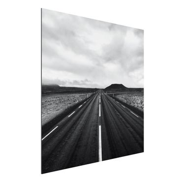 Aluminium Dibond schilderijen Straight Road In Iceland