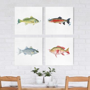 Canvas schilderijen - 4-delig Ink Trap - Fish Set I