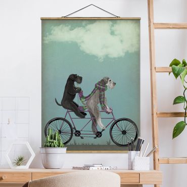 Stoffen schilderij met posterlijst Cycling - Schnauzer Tandem