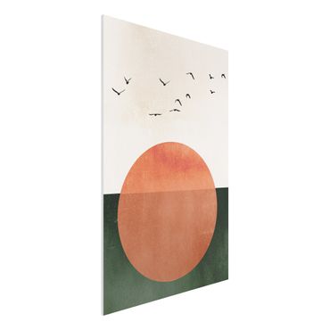 Forex schilderijen Flock Of Birds In Front Of Rising Sun