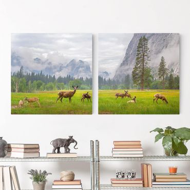 Canvas schilderijen - 2-delig  Deer In The Mountains