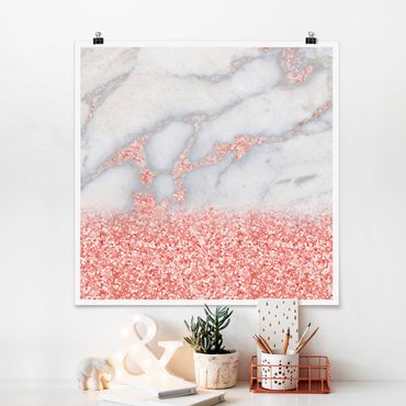Posters Marble Look With Pink Confetti