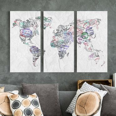 Canvas schilderijen - 3-delig Passport Stamp World Map