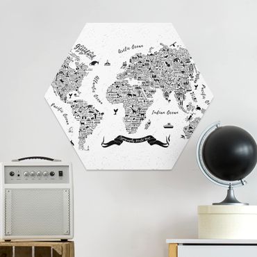 Hexagons Forex schilderijen Typography World Map White