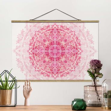 Stoffen schilderij met posterlijst Mandala Watercolour Ornament Pink