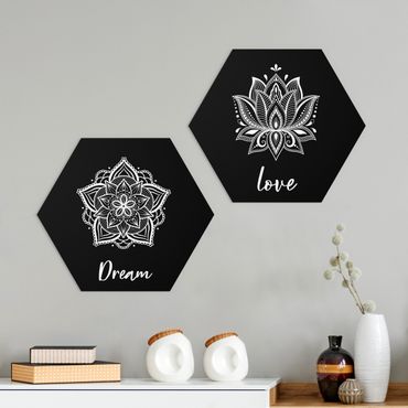 Hexagons Forex schilderijen - 2-delig Mandala Dream Love Set Black