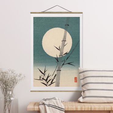 Stoffen schilderij met posterlijst Japanese Drawing Bamboo And Moon