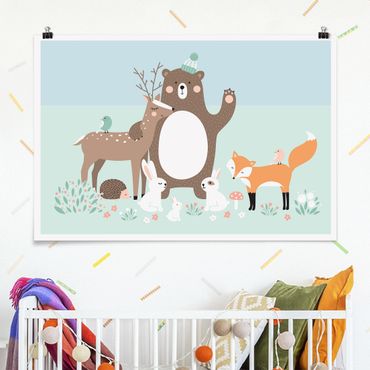 Posters Forest Friends with forest animals blue