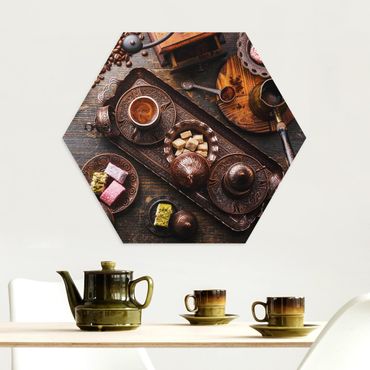 Hexagons Aluminium Dibond schilderijen Turkish Coffee