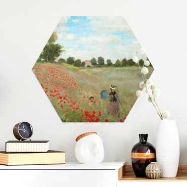 Hexagons Aluminium Dibond schilderijen Claude Monet - Poppy Field Near Argenteuil