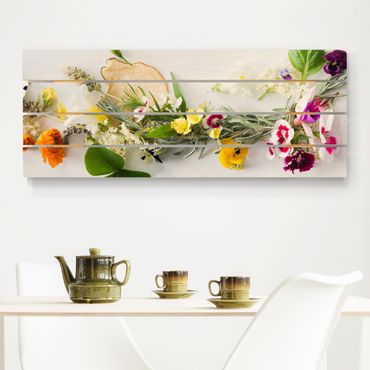 Houten schilderijen op plank Fresh Herbs With Edible Flowers