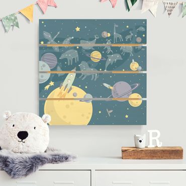Houten schilderijen op plank Planets With Zodiac And Missiles