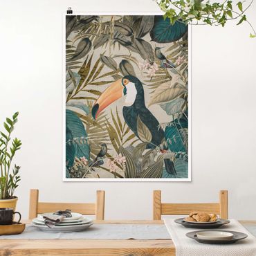 Posters Vintage Collage - Toucan In The Jungle