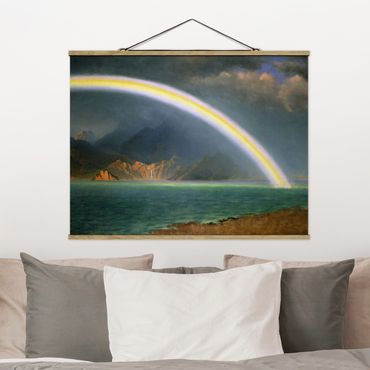 Stoffen schilderij met posterlijst Albert Bierstadt - Rainbow over the Jenny Lake, Wyoming