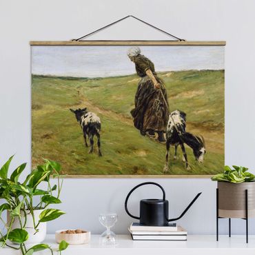 Stoffen schilderij met posterlijst Max Liebermann - Woman with Nanny-Goats in the Dunes
