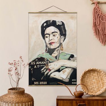 Stoffen schilderij met posterlijst Frida Kahlo - Collage No.4