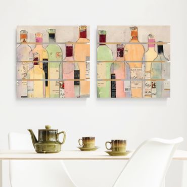 Houten schilderijen op plank - 2-delig Wine Bottles In Water Color Set I