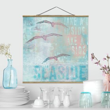 Stoffen schilderij met posterlijst Shabby Chic Collage - Seagulls