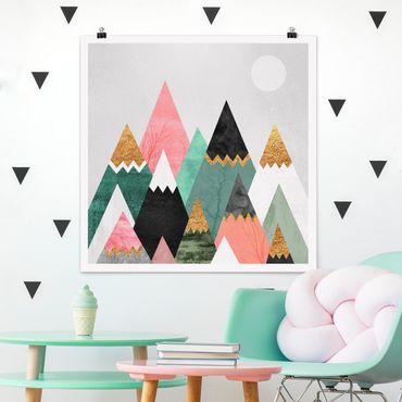 Posters Triangular Mountains With Gold Tips
