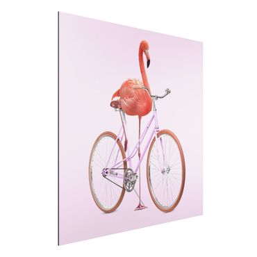 Aluminium Dibond schilderijen Flamingo With Bicycle