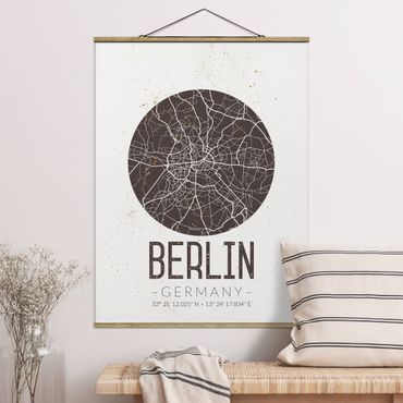 Stoffen schilderij met posterlijst City Map Berlin - Retro