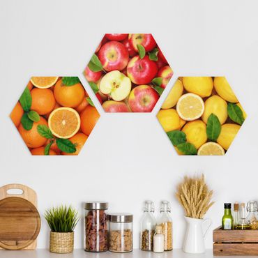 Hexagons Aluminium Dibond schilderijen - 3-delig Fresh Fruit