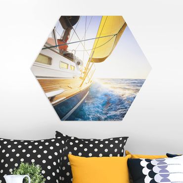 Hexagons Forex schilderijen Sailboat On Blue Ocean In Sunshine