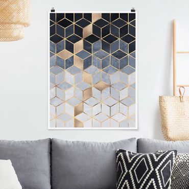 Posters Blue White Golden Geometry