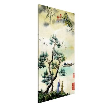 Magneetborden Japanese Watercolour Drawing Pine And Mountain Village