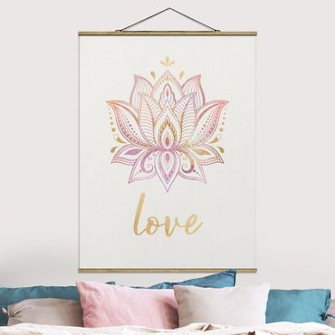 Stoffen schilderij met posterlijst Lotus Illustration Love Gold Light Pink