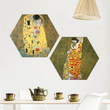 Hexagons Forex schilderijen - 2-delig Gustav Klimt - Kiss And Hope