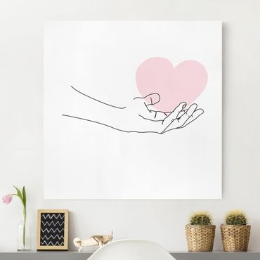 Canvas schilderijen Hand With Heart Line Art